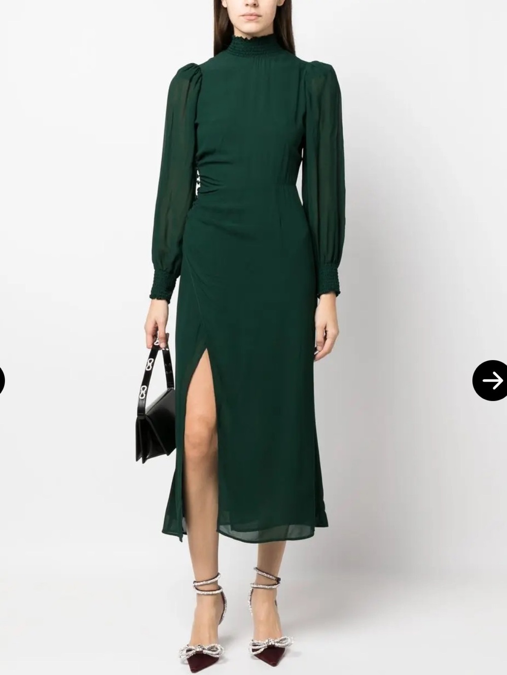 Reformation Aude High-Neck Long Sleeve Green Midi Dress size 6